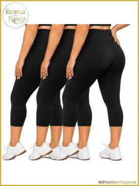 Plus Size High-Waisted Leggings 4-Way Stretch Yoga Pants 3 Pack